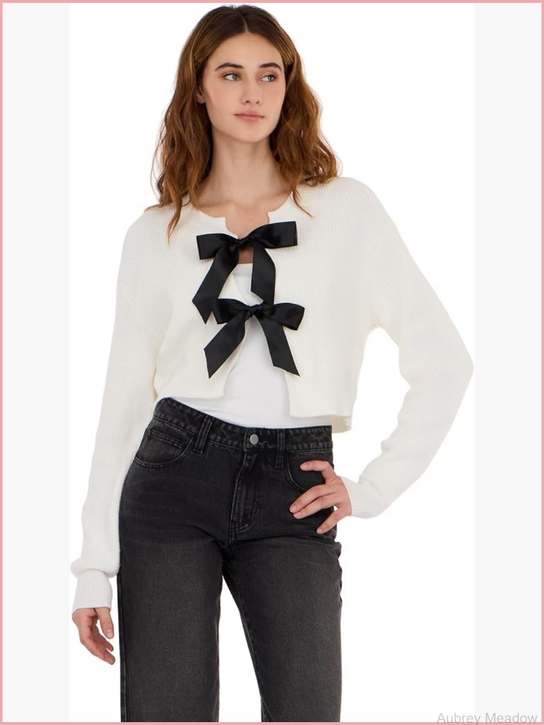 Knit Cardigan With Two Satin Ties